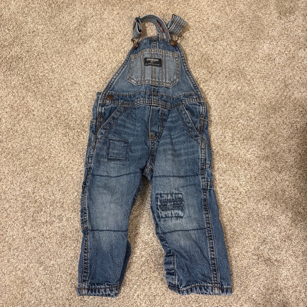 Oshkosh B'Gosh Baby Boys 12 Months Plaid Flannel lined Blue Denim Overalls